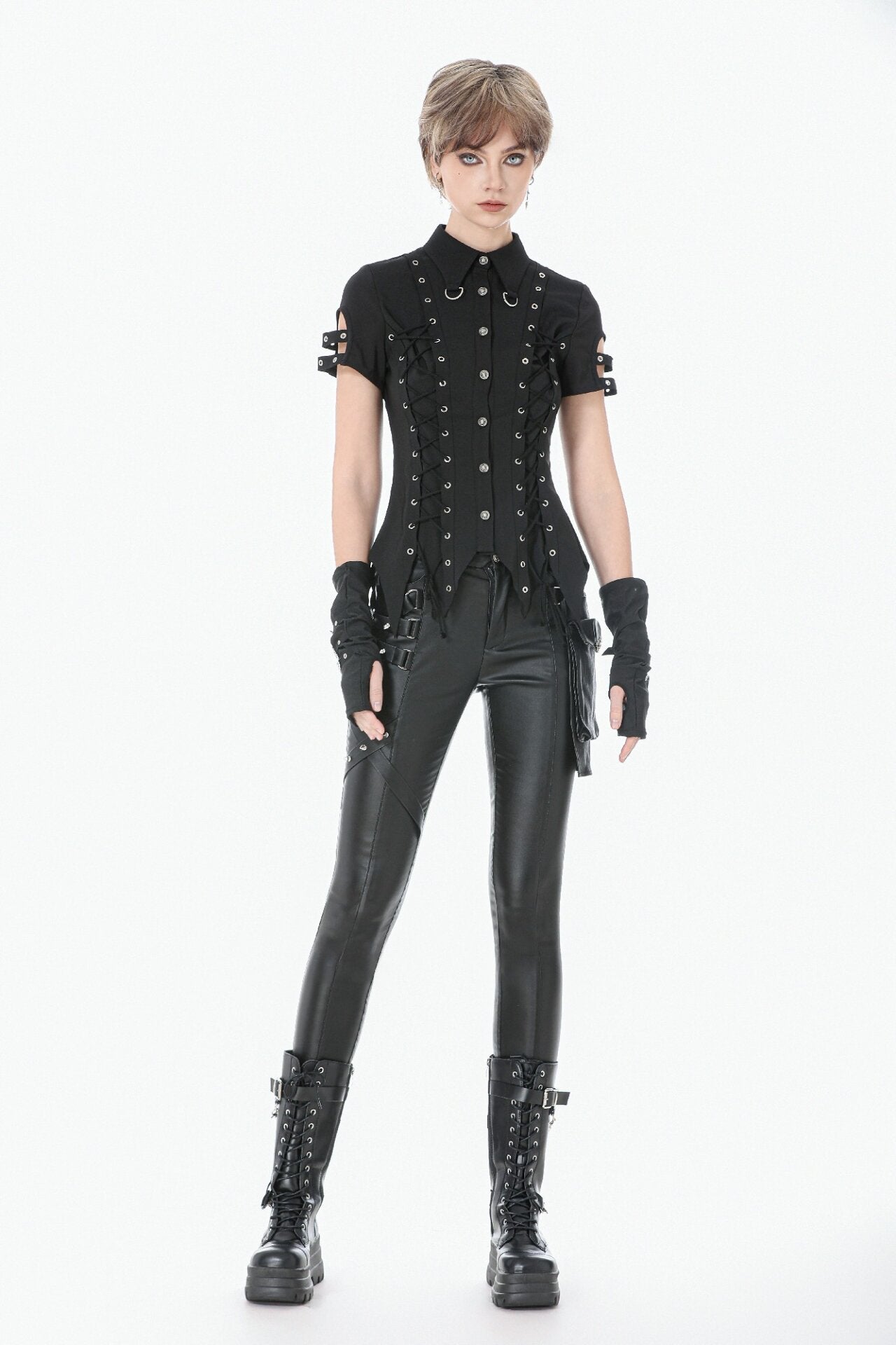 Gothic studded lace-up button up Shirt