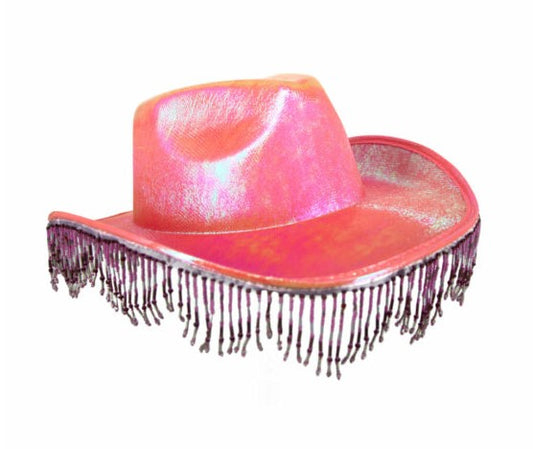 Metallic Cowboy Hat w/beaded fringes