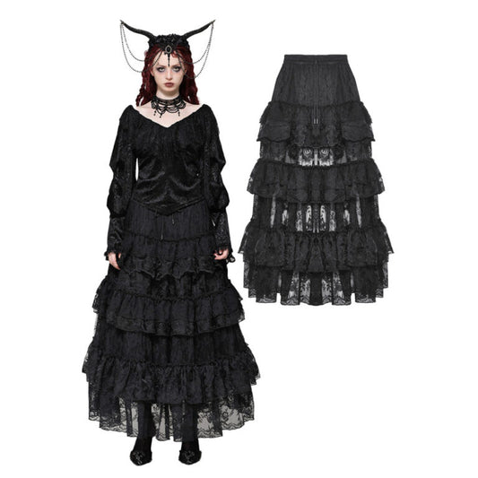Gothic lace layered ruffle skirt