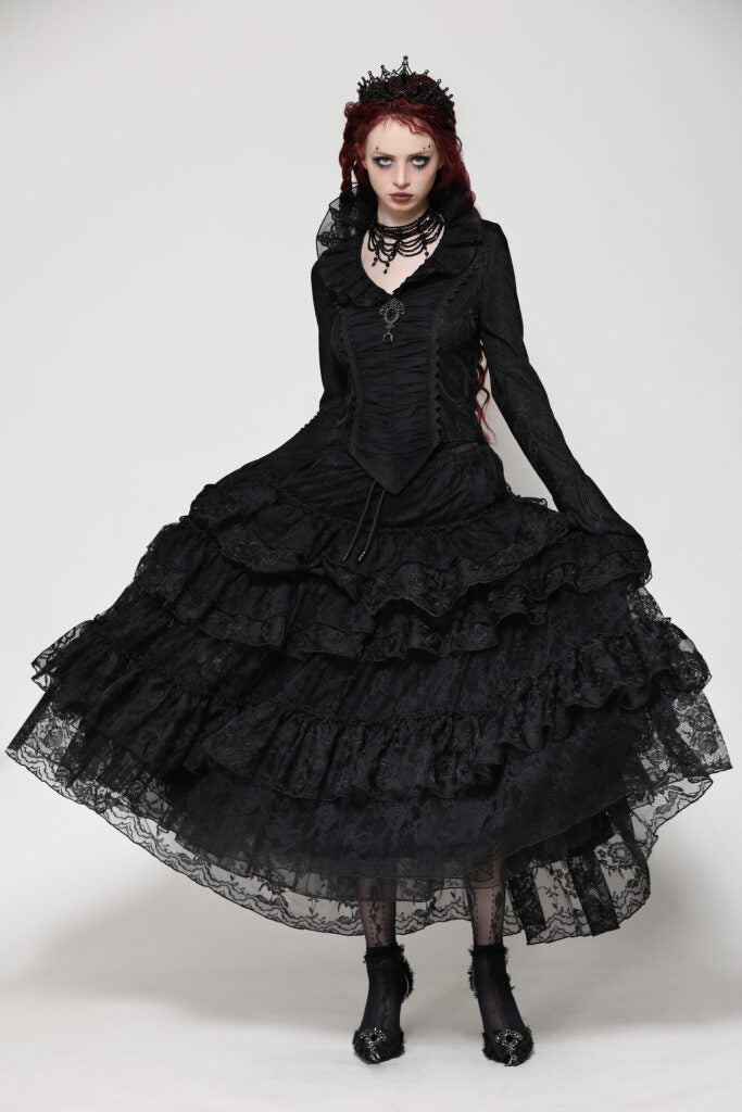 Gothic lace layered ruffle skirt