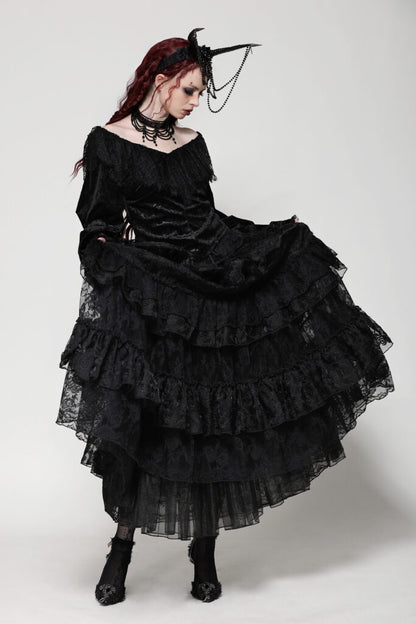 Gothic lace layered ruffle skirt