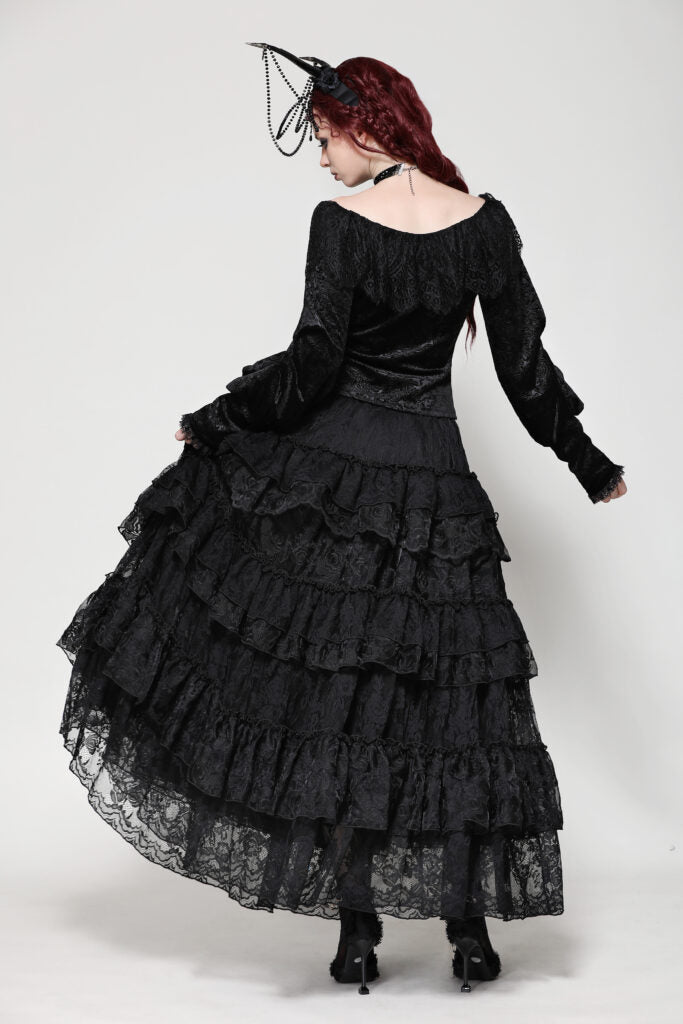 Gothic lace layered ruffle skirt