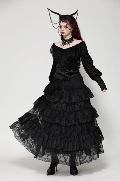 Gothic lace layered ruffle skirt