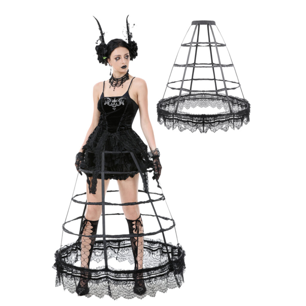 Black satin lace petticoat with layered boning and bow details