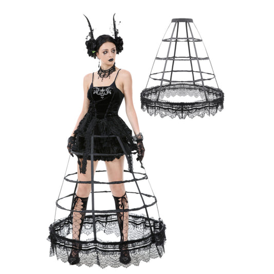 Black satin lace petticoat with layered boning and bow details