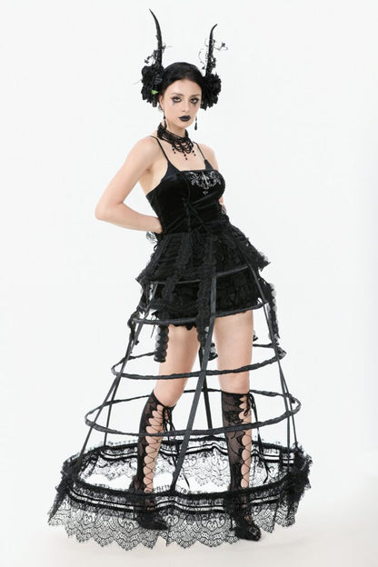 Black satin lace petticoat with layered boning and bow details