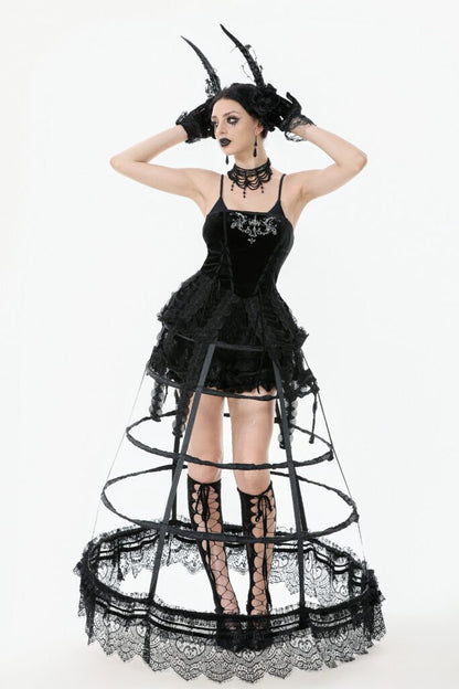 Black satin lace petticoat with layered boning and bow details