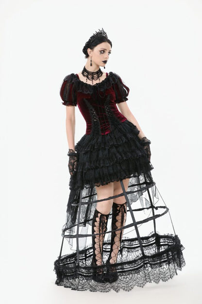 Black satin lace petticoat with layered boning and bow details
