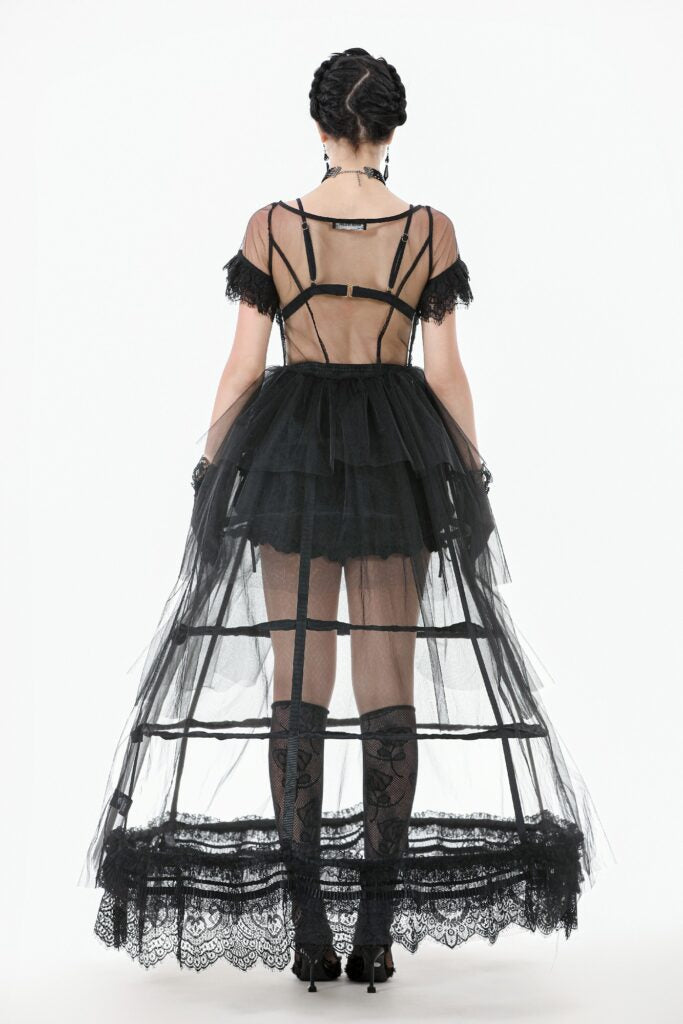 Black satin lace petticoat with layered boning and bow details