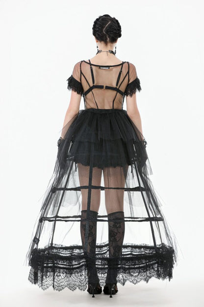 Black satin lace petticoat with layered boning and bow details