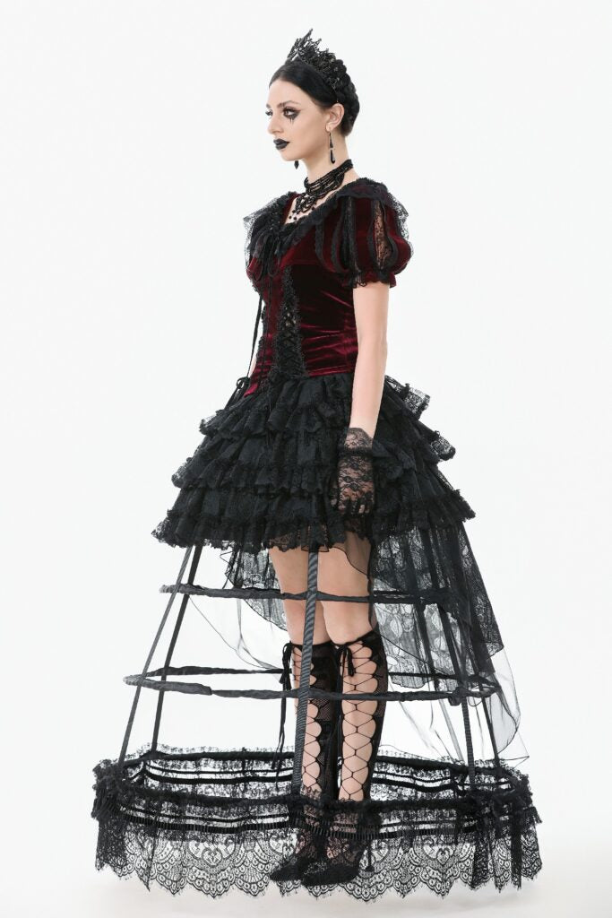 Black satin lace petticoat with layered boning and bow details