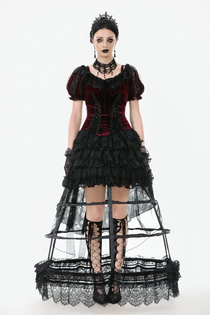 Black satin lace petticoat with layered boning and bow details
