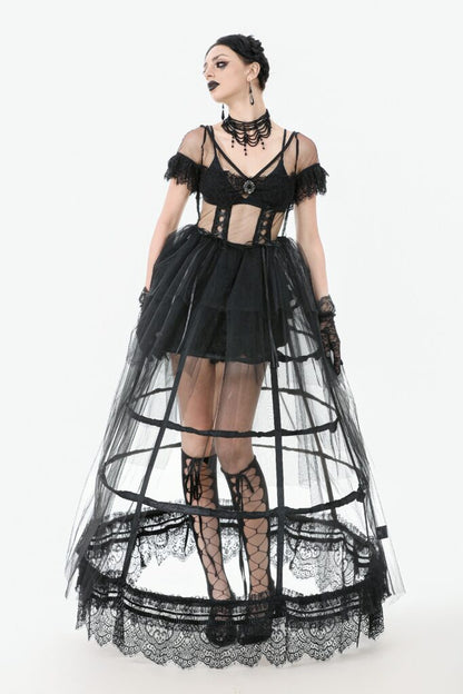 Black satin lace petticoat with layered boning and bow details