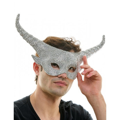 Silver Rhinestone Horn Mask