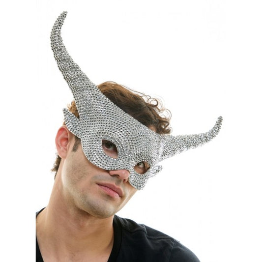 Silver Rhinestone Horn Mask