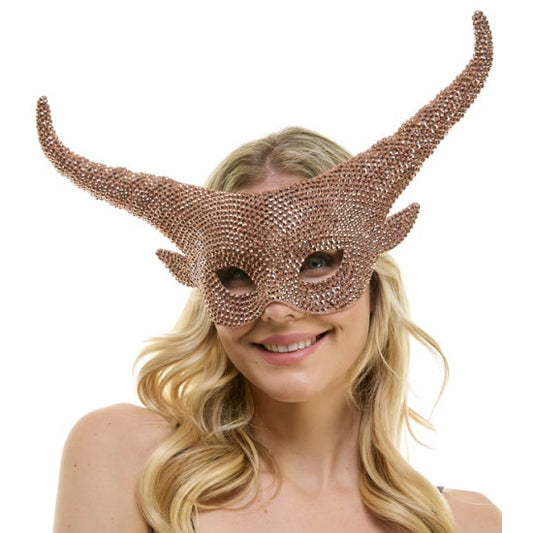 Rose Gold Rhinestone Horn Mask