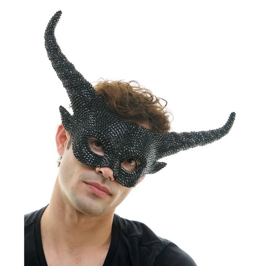 Black Rhinestone Horn Mask