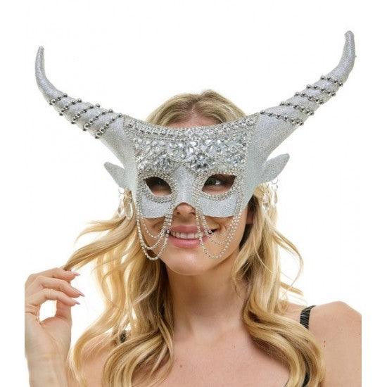 Gold Rhinestone Horned Fairy Mask with Chains