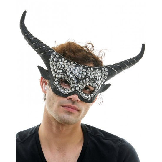Gold Rhinestone Horned Fairy Mask with Chains