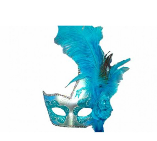 Sky Blue Silver Feather Mask