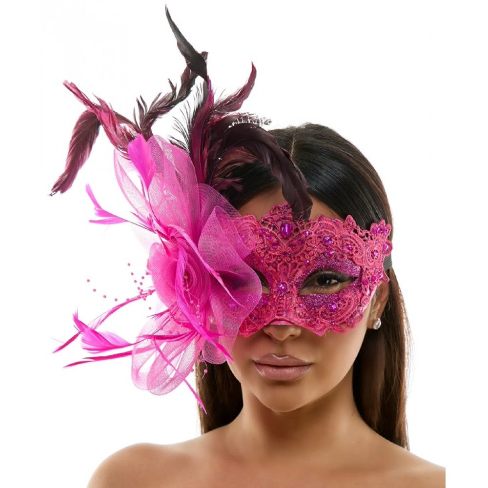 Black Lace Fascinator Mask With Feather