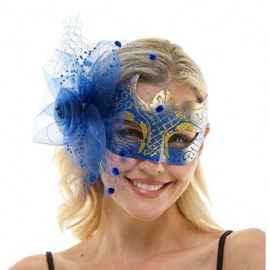 Blue and Gold Fascinator Mask
