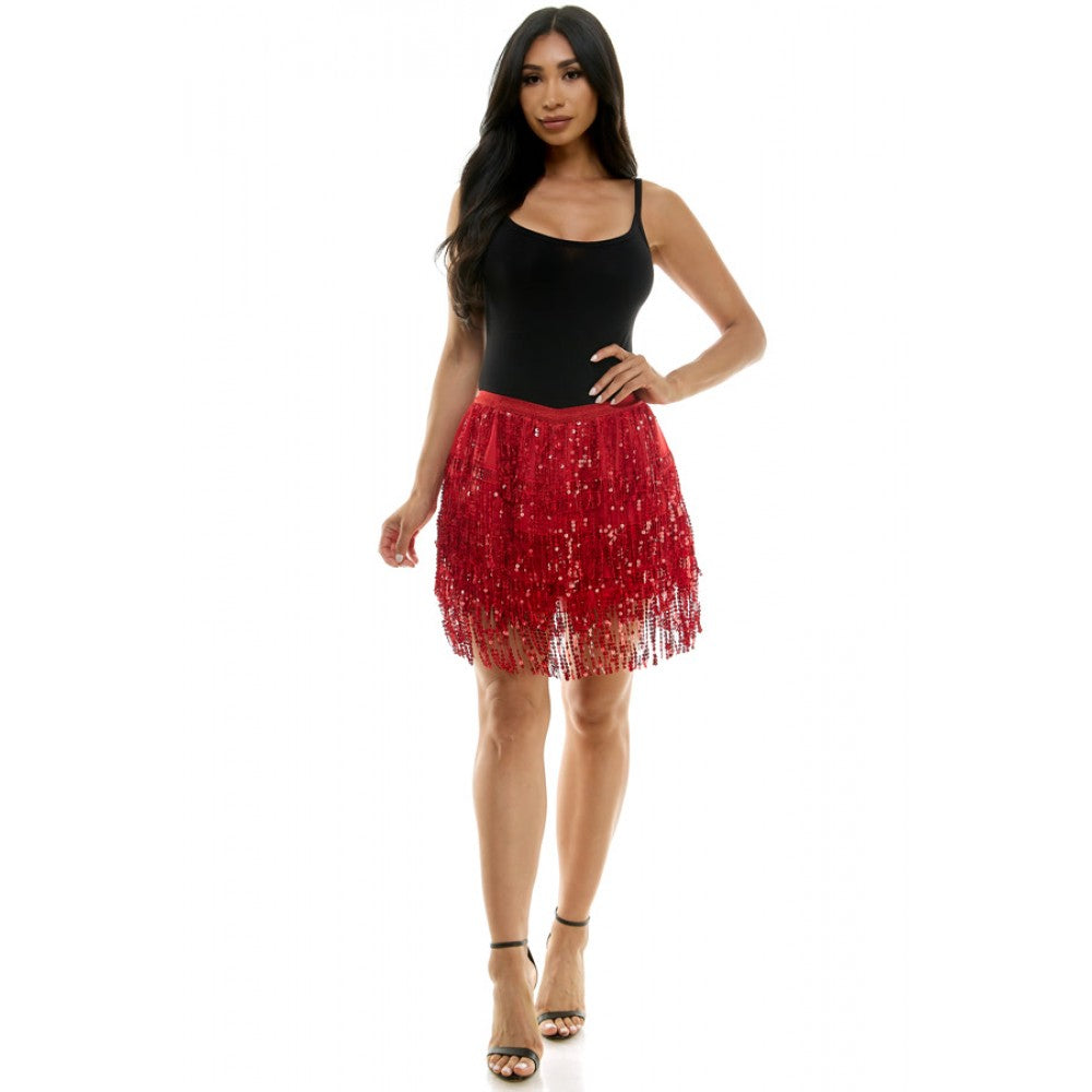 Red Sequin Fringe Skirt