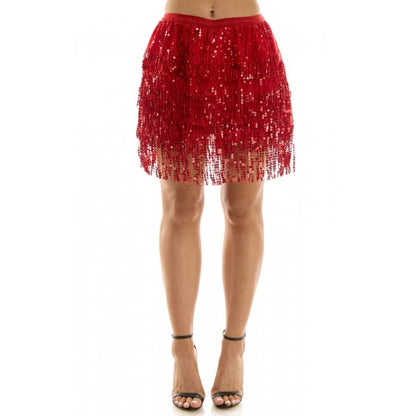 Red Sequin Fringe Skirt