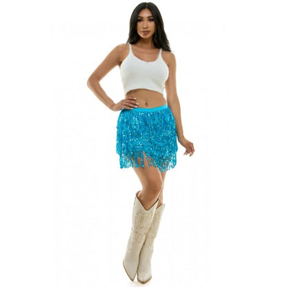 Turquoise Sequin Fringe Skirt