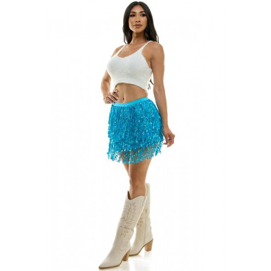 Turquoise Sequin Fringe Skirt