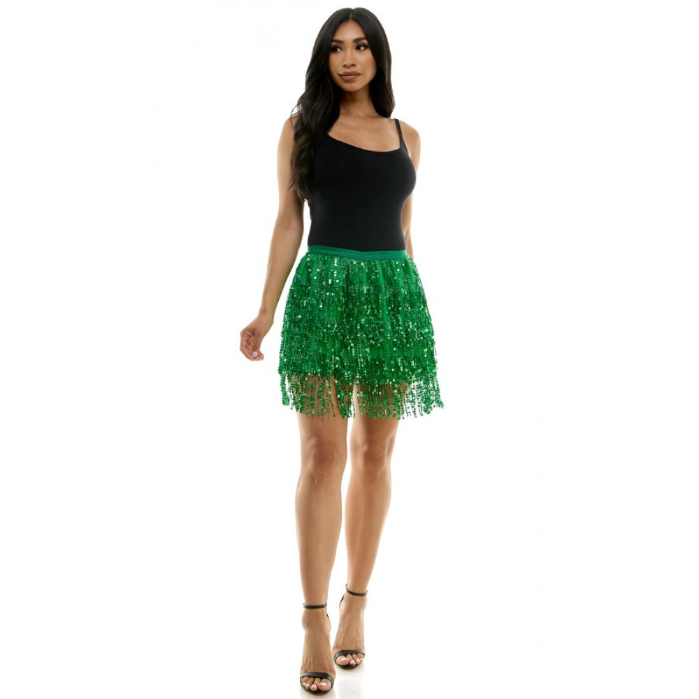 Green Sequin Fringe Skirt