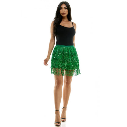 Green Sequin Fringe Skirt