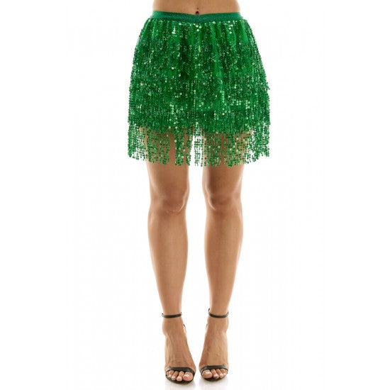 Green Sequin Fringe Skirt