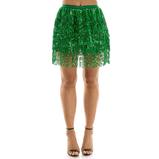 Green Sequin Fringe Skirt