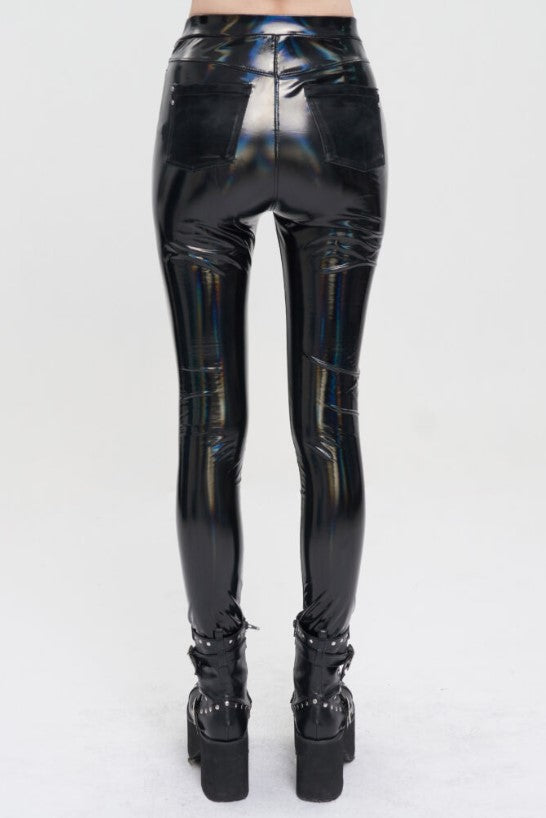 PU Holographic leather Pants with Velvet Pockets