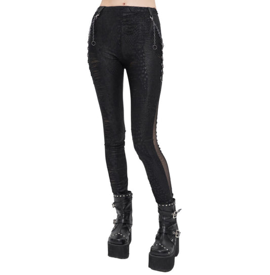 Distressed Snake Print Pants with side Mesh