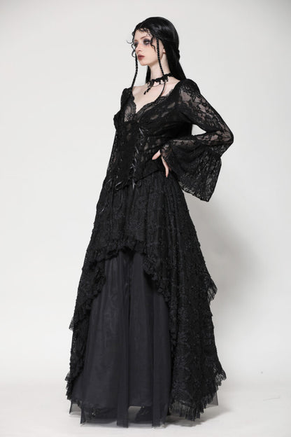 Gothic Dark Lace Sexy Deep V Neck Top