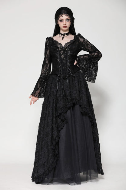 Gothic Dark Lace Sexy Deep V Neck Top