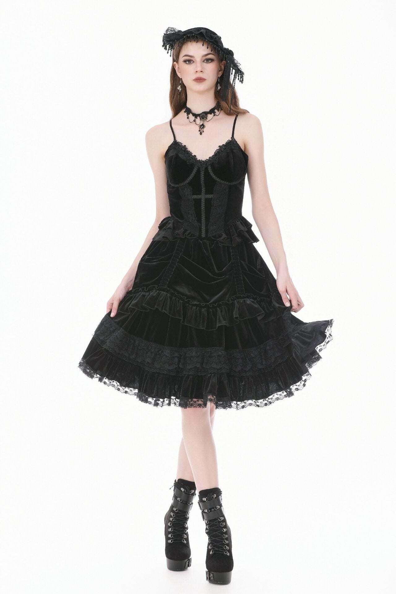 Black Lace Trimmed Top with Ruffles
