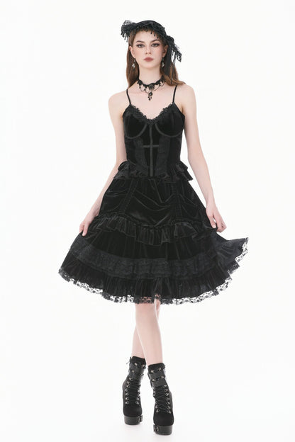 Black Lace Trimmed Top with Ruffles