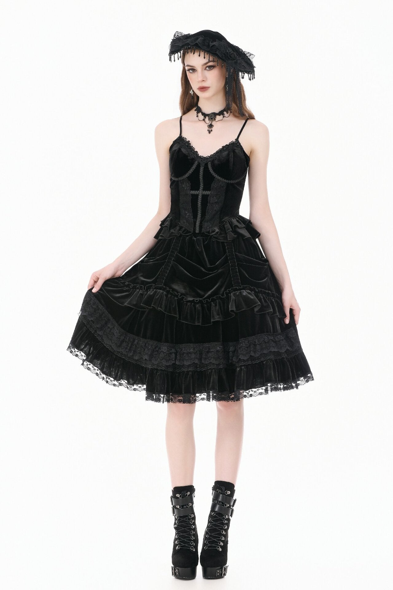 Black Lace Trimmed Top with Ruffles