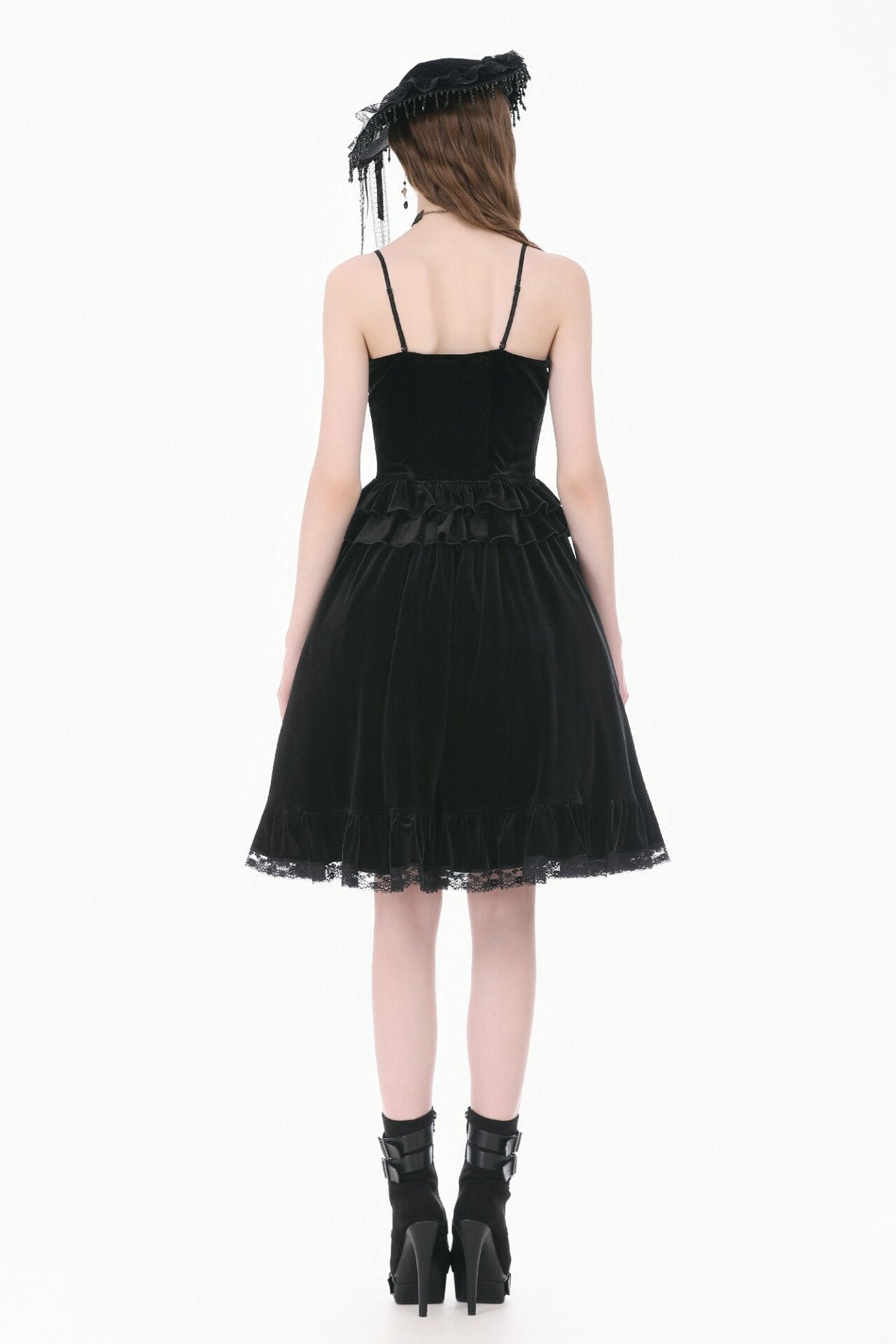 Black Lace Trimmed Top with Ruffles