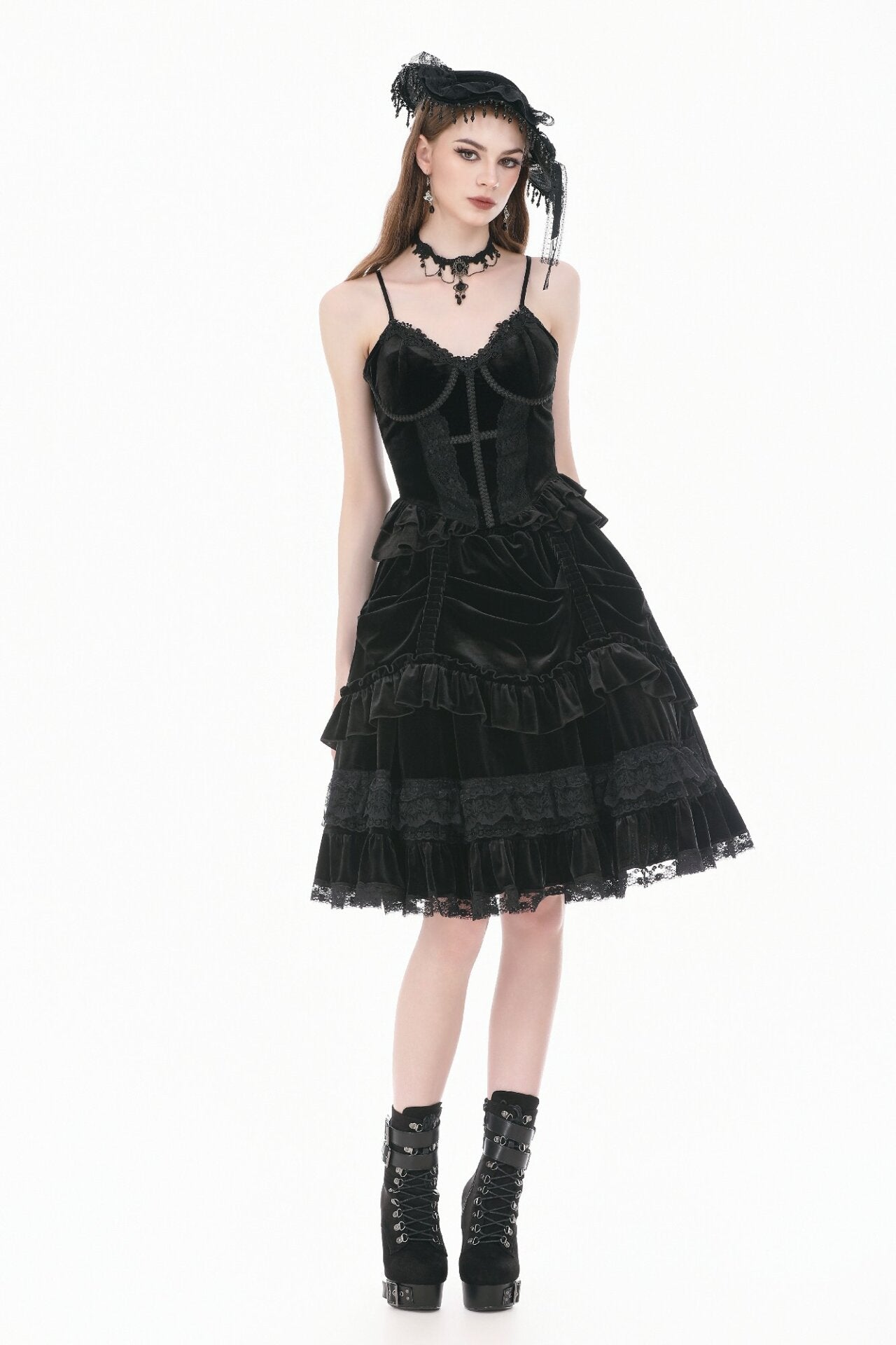 Black Lace Trimmed Top with Ruffles