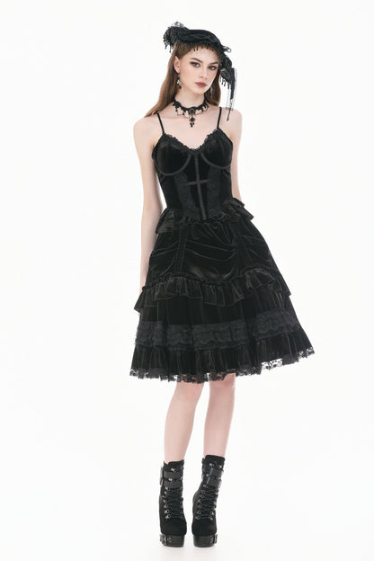 Black Lace Trimmed Top with Ruffles