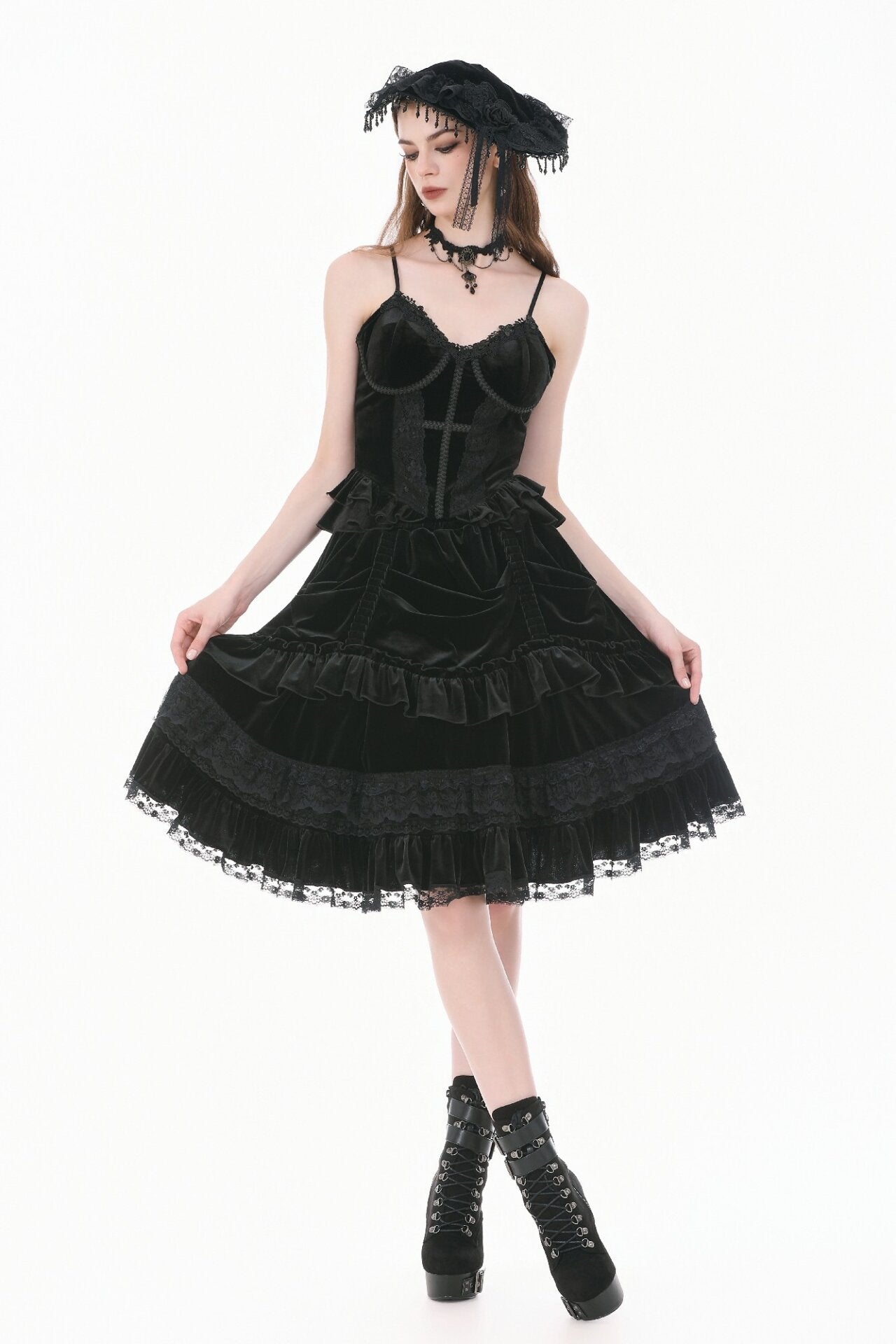 Black Lace Trimmed Top with Ruffles