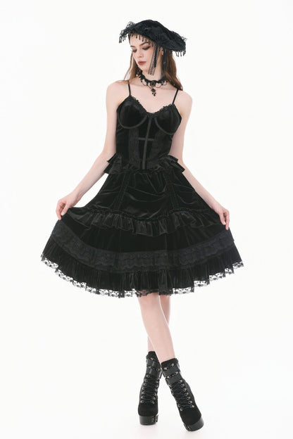 Black Lace Trimmed Top with Ruffles