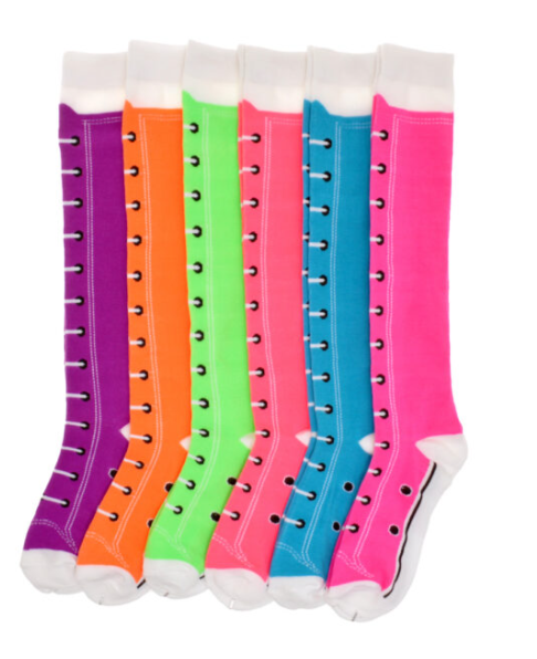 Neon Faux Shoes Knee-Hi Socks