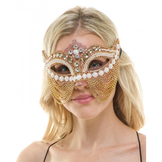 Pink Jeweled Mask with Chains