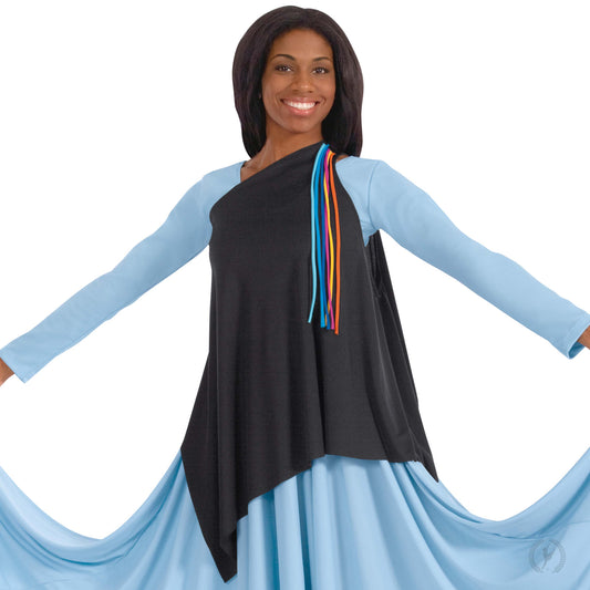 Polyester Asymmetrical Tunic with Attached Multicolor Ribbon