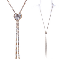 Load image into Gallery viewer, Lariat Rhinestone Heart Necklace – slider

